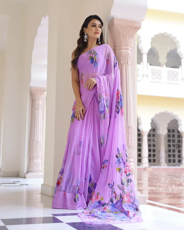 Multicolour_Floral_H_Painted_Chiffon_Saree_For_Women